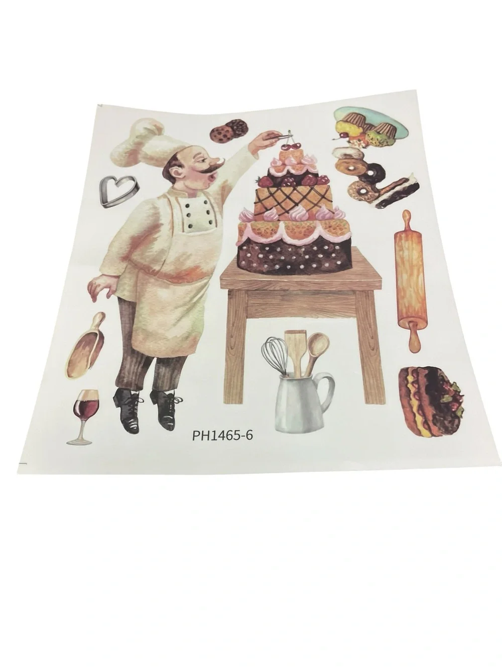 Chef Illustration Kitchen Wall Decal - White, Brown, and Orange Accents